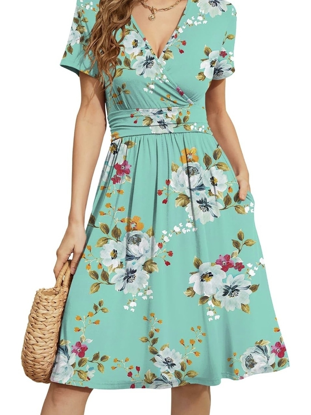 WEACZZY Floral Wrap Dress in Aqua